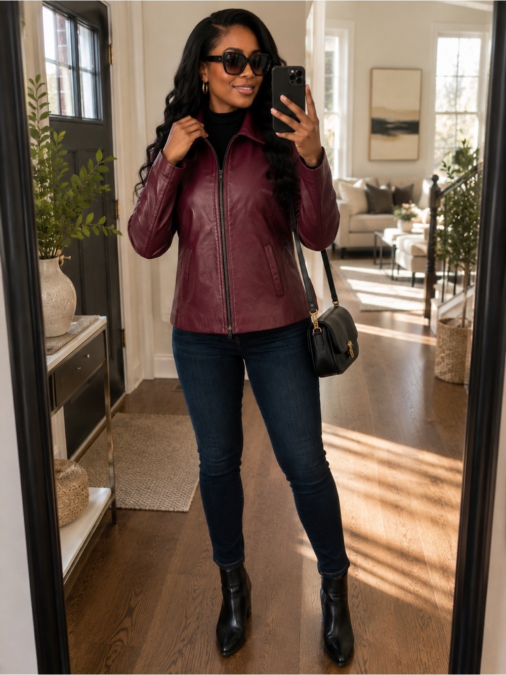 East 5th Genuine Leather Burgundy Zip Front Jacket Women’s XL